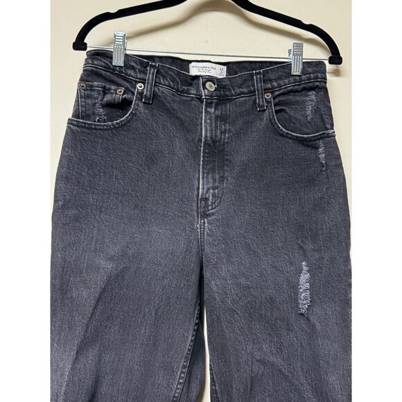 ABERCROMBIE & FITCH 90's Straight Ultra High-Rise Jeans, Black Destroy, Sz 28/6 - Picture 3 of 13
